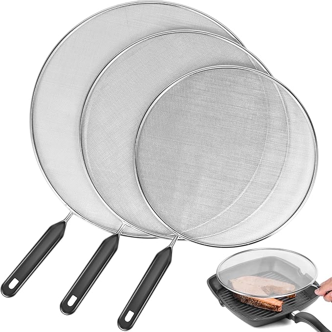 3 Pcs Splatter Guard with Handle Stainless Steel Mesh Splatter Screen by Tcwhniev