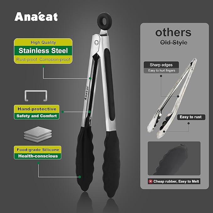 Anaeat 3 Pack 7" Mini Non-Stick Silicone Locking Tongs - Image 3