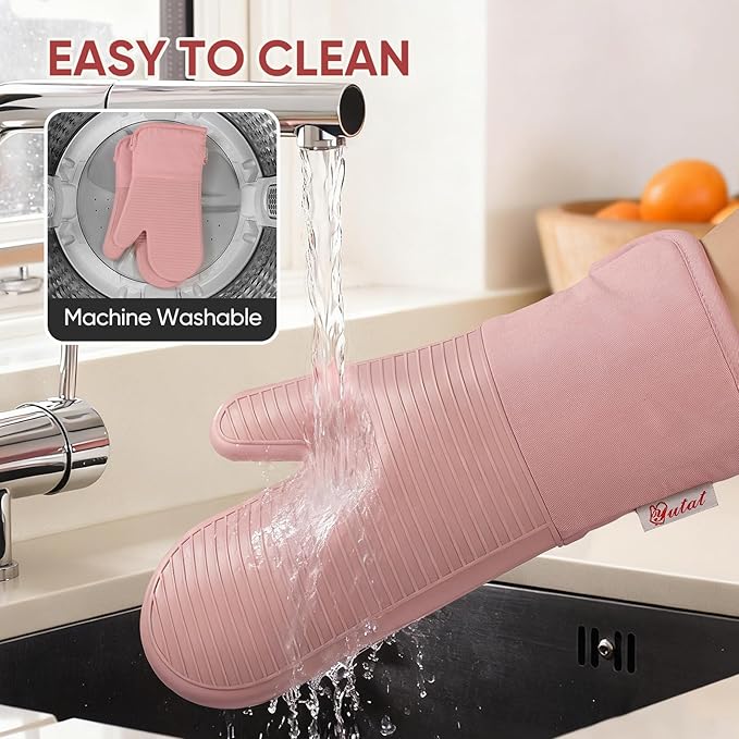 YUTAT Silicone Oven Mitts, High Heat Resistant Up to 500 Degrees, Waterproof - Image 6