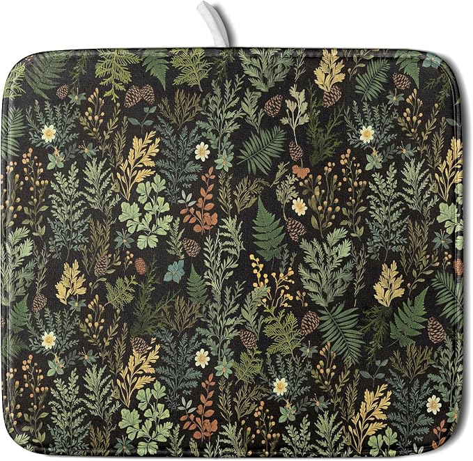 Black Green Botanical Dish Drying Mat by Kawani