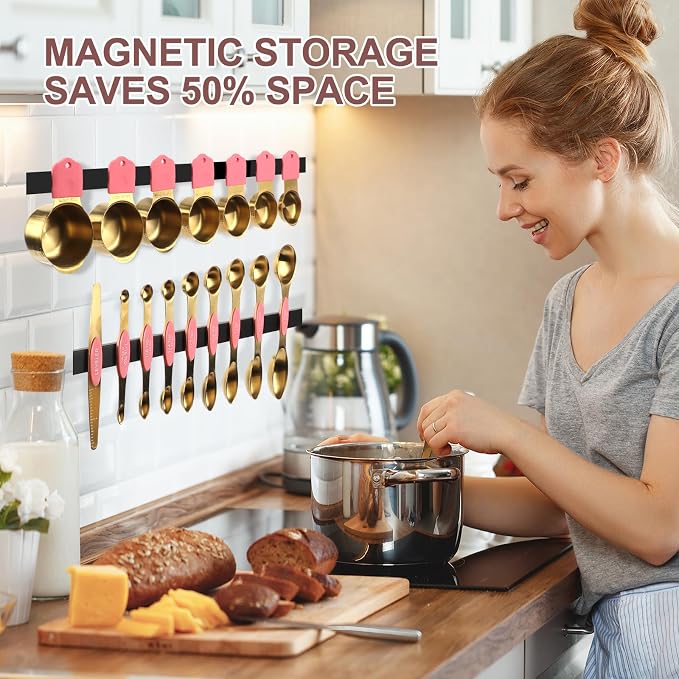 16-Piece Stainless Steel Measuring Cups and Spoons Set, Strong Magnetic Nesting - Image 3