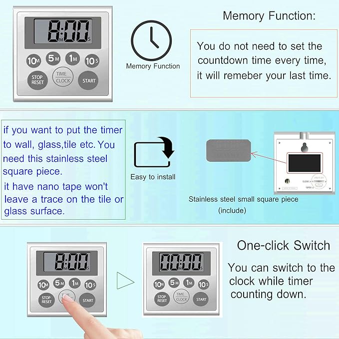 Digital Timer Waterproof Shower Timer Shower Clock Bathroom Kitchen Timer - Image 3