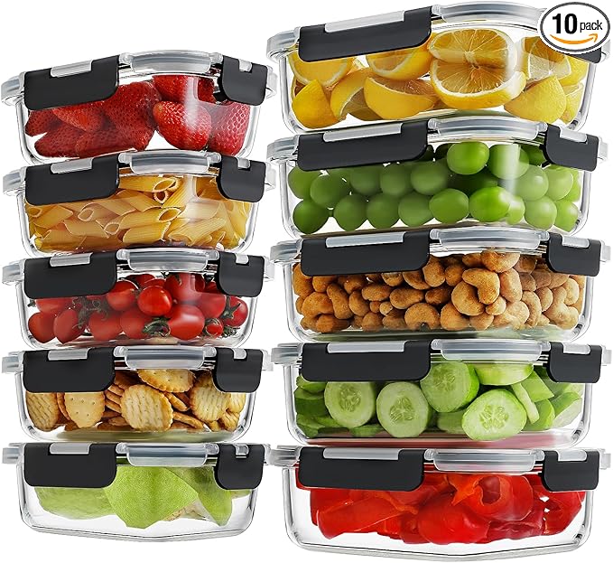 HOMBERKING 10 Pack Borosilicate Glass Meal Prep Containers by HOMBERKING