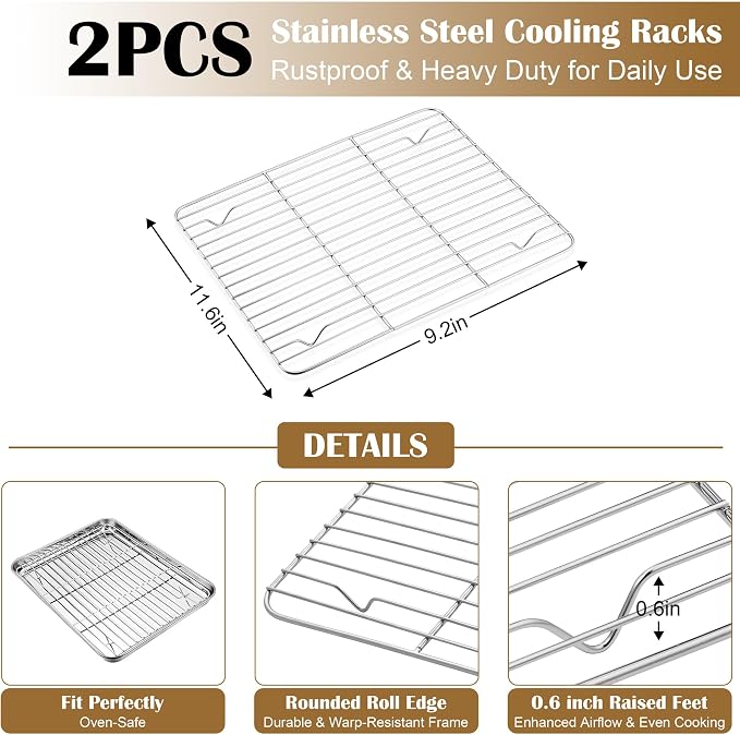 E-far Baking Sheet with Wire Rack, Stainless Steel Cookie Sheets Pan & Cooling - Image 3