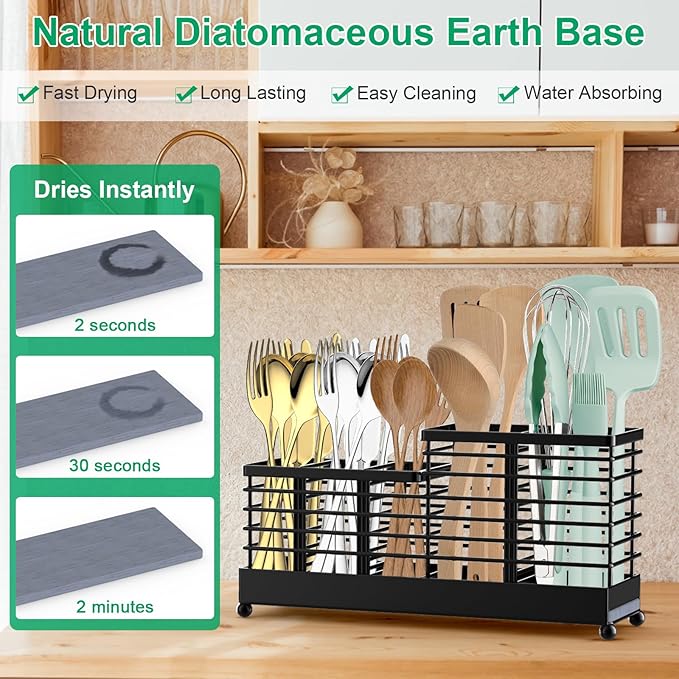TomCare Utensil Holder with Water Absorbent Diatomite Stone 3 Removable - Image 2