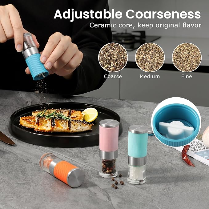 VEVOK CHEF Small Salt and Pepper Grinder 4Pcs Portable Mini Glass Salt Spices - Image 2