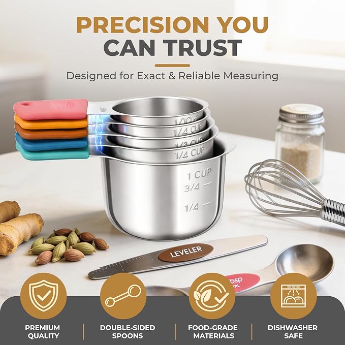 Magnetic Measuring Cups and Spoons Set, 13 Piece 304 Heavy Duty Stainless Steel - Image 6