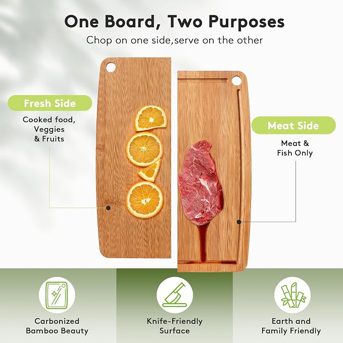 Bamboo Cutting Boards for Kitchen, Carbonized Wood Cutting Board Set - Image 4