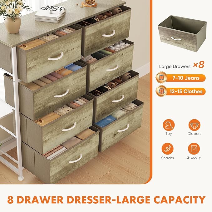 Sweetcrispy 8 Drawer Dresser for Bedroom Large Fabric Storage Tower Organizer - Image 4
