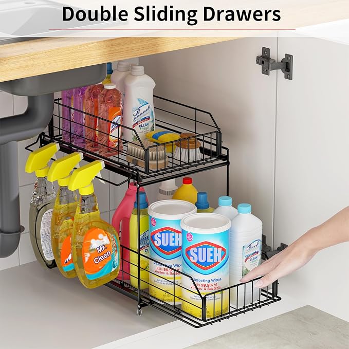 SUEH DESIGN Under Sink Organizers and Storage, 2 Tier Metal Under Sink Storage - Image 4