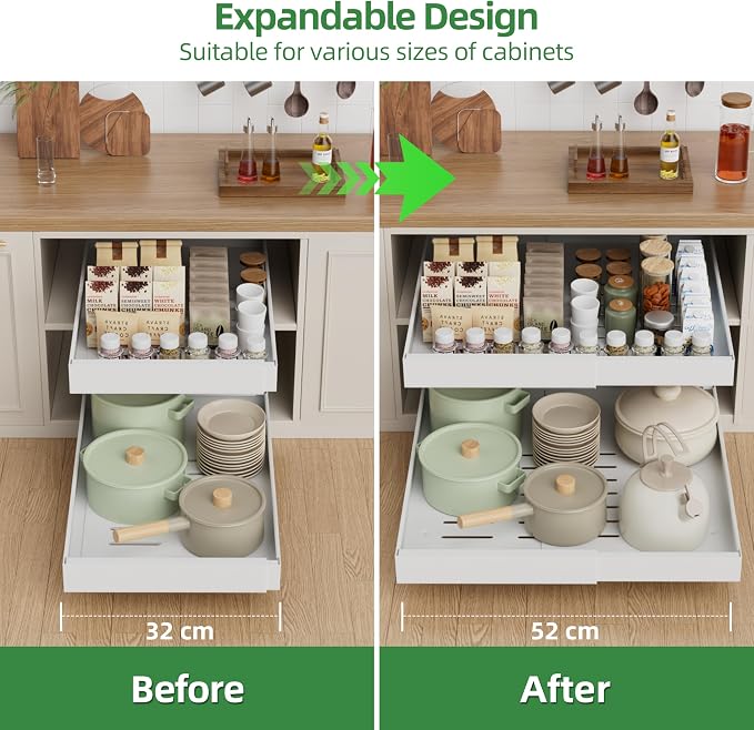 PAKETA 2 Pack Expandable Pull Out Cabinet Organizer, Upgrade 3 Slide Rails - Image 4
