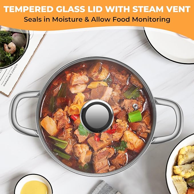 Tri-Ply Stainless Steel Stock Pot, 6.5 Quart Heavy Duty Induction Cooking Pot - Image 7