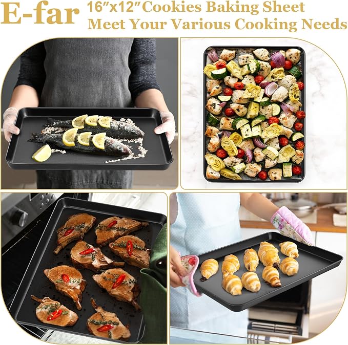 E-far 16x12 Inch Baking Sheet, Non-stick Cookie Sheet Pan - Image 3