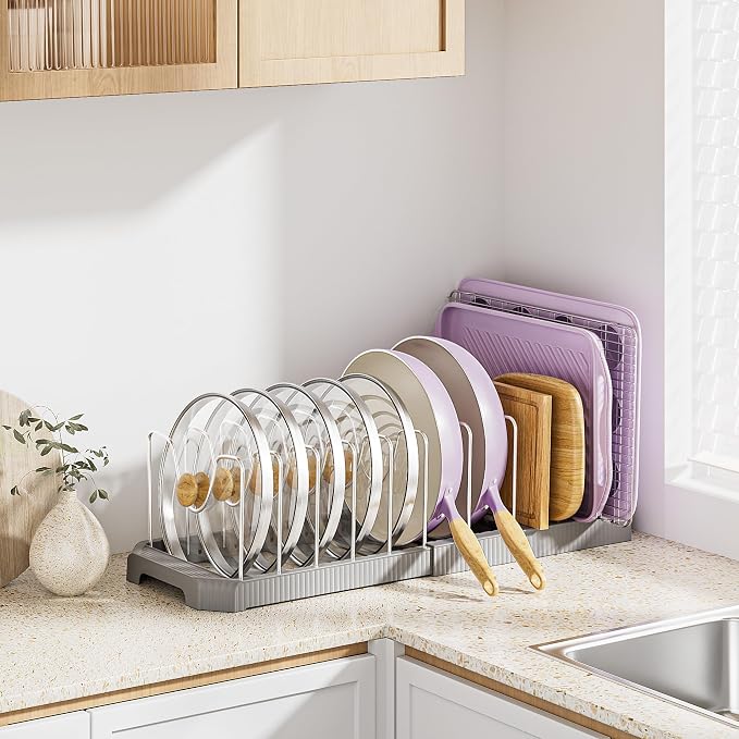 MUDEELA Pot Lid Organizer Rack for Cabinet, Expandable Pots and Pans Organizer - Image 4