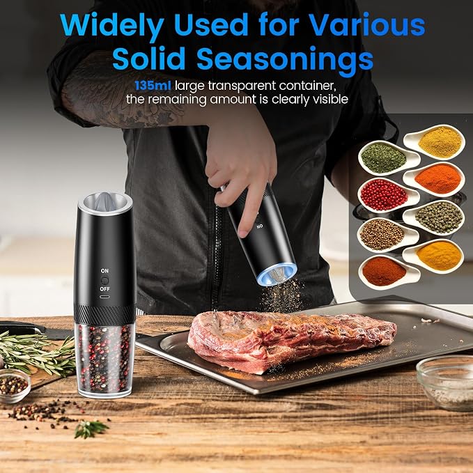 MealHelper Rechargeable Gravity Electric Salt and Pepper Grinder Set - Image 6