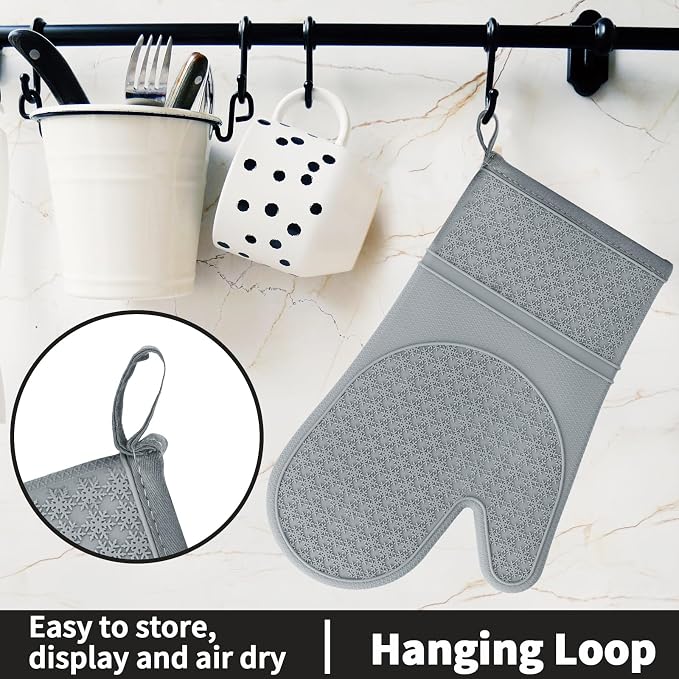 Hovico Silicone Oven Mitts, Heat Resistant 500F Kitchen Mitts 2PCS, 11.6" - Image 6