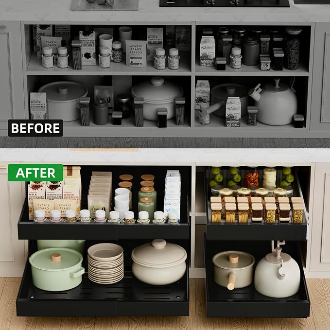PAKETA 2 Pack Expandable Pull Out Cabinet Organizer, Upgrade 3 Slide Rails - Image 3