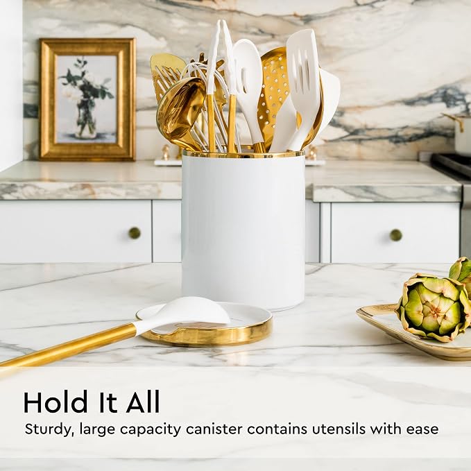 White Utensil Holder with Built-In Ceramic Spoon Rest - Image 4