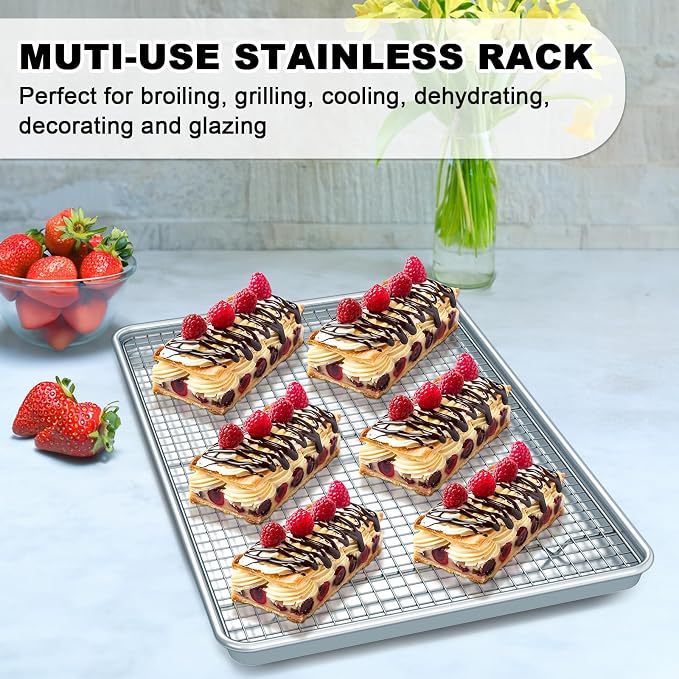 Half Sheet Pans with Rack Set, 13 Inch Commercial Quality Baking Sheet Pan Set - Image 4