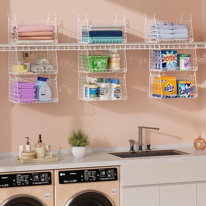 3-Tier Hanging Laundry Basket Organizer：Foldable Wire Shelf Laundry Room by Sonyabecca