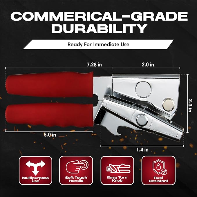 Chef-Master Commercial Can Opener, Easy Turn Anti-slip Grip Knobs, Sharp - Image 3