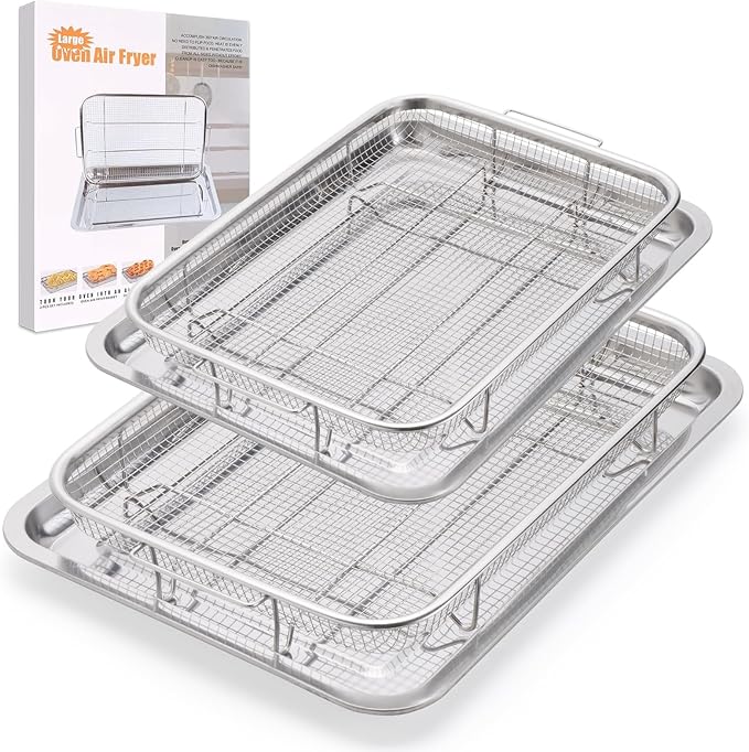 2 Pack Air Fryer Basket for Oven, Large Air Fryer Basket and Tray Stainless by DONGULI