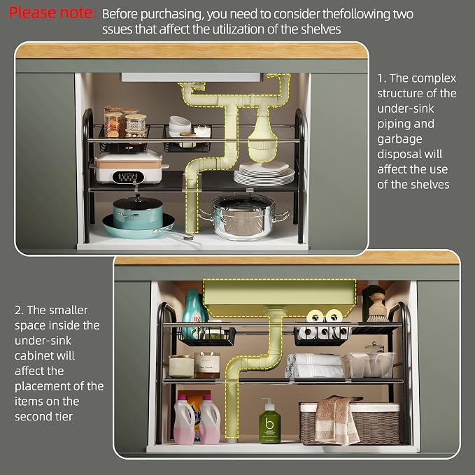 NETEL Under Sink Organizers and Storage, 2 Tier Expandable Under Cabinet - Image 4