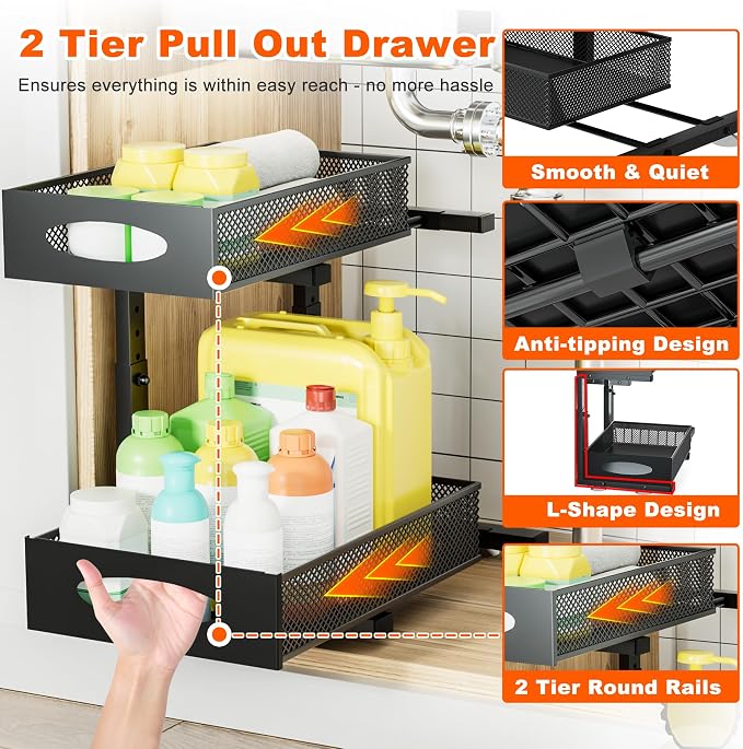 Under Sink Organizer, 2 Packs 2 Tier Under Sink Organizers and Storage - Image 5