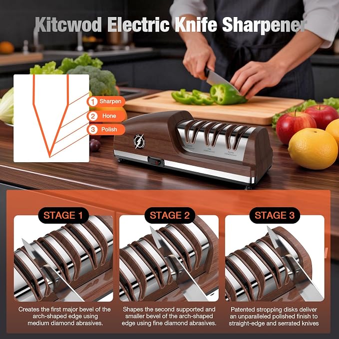 Replaceable Sharpener Electric Knife Sharpener, 3-Stage - Image 8