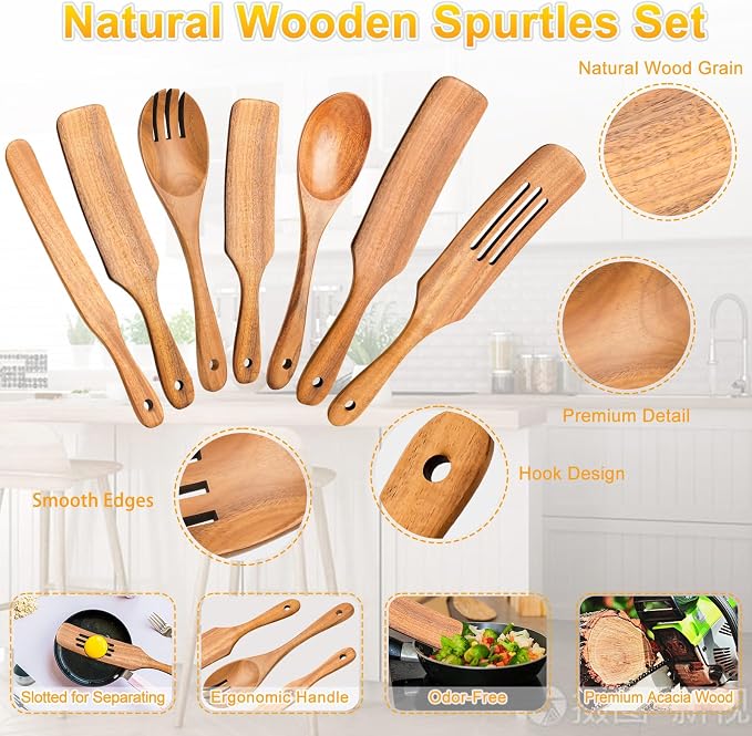 Spurtles Kitchen Tools Wooden, Natural Premium Spatula Set, Heat Resistant - Image 3