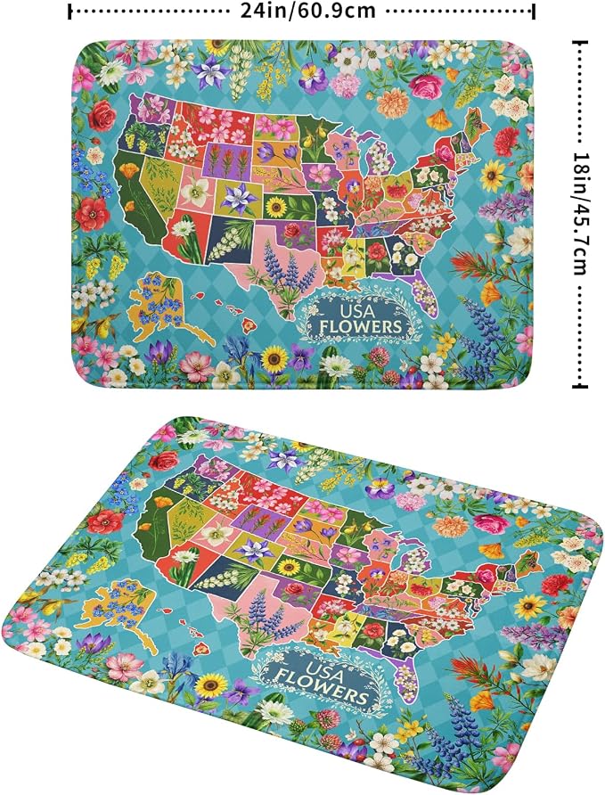 Flower Map Dish Drying Mat Colorful Floral Microfiber Large Dish Drying Pad - Image 2