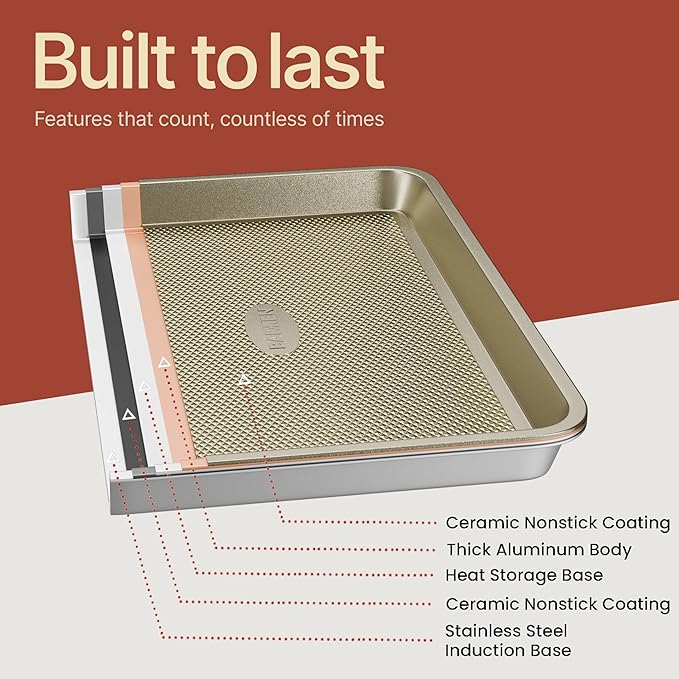 Diamond Bottom Cookie Sheet Set of 3, Nonstick Gold Carbon Steel Baking Pans - Image 9