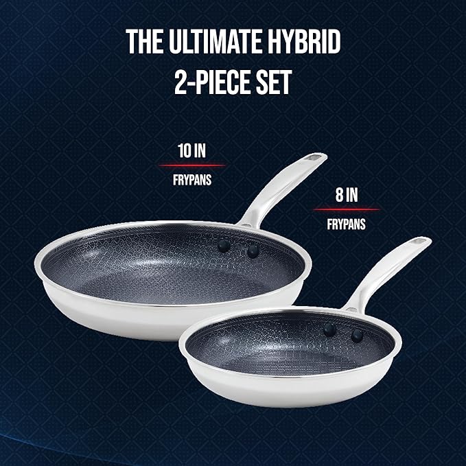 Blue Diamond Hybrid Nonstick Stainless Steel 8” & 10” Frying Pan Skillet Set - Image 4