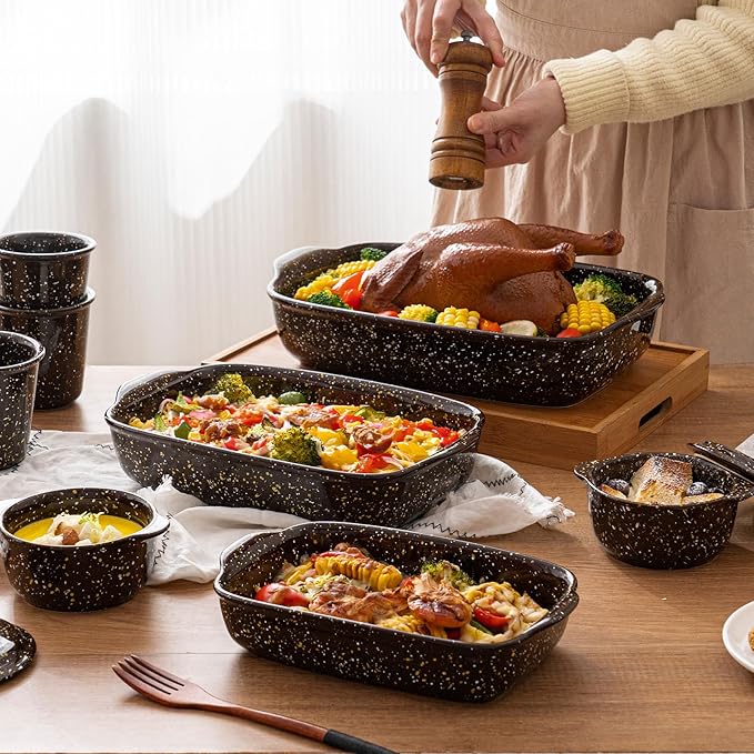 3-Pack Deep Rectangular Ceramic Baking Dishes, Heavy-Duty Oven-Safe Stoneware - Image 3