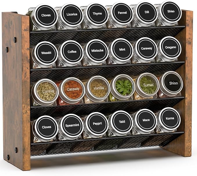 NESAPTO Spice Rack Organizer for Cabinet, Wood 4-Tier Vertical Seasoning by NESAPTO