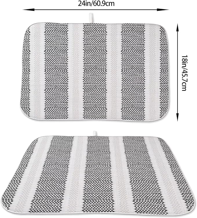Boho Black Dish Drying Mat 18 x 24 inch Modern Geometry Polka Dot Striped - Image 2