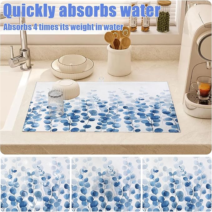 Blue Eucalyptus Leaves Dish Drying Mat - Image 4