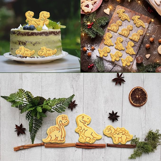 Dinosaur Cookie Cutters With Plunger Stampers Set, 8 Piece 3D Dinosaur - Image 7