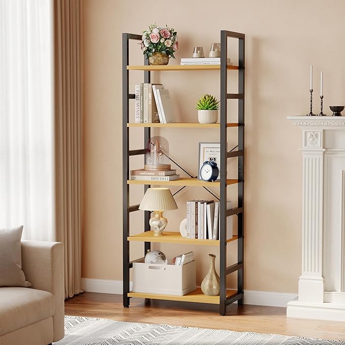 DUMOS 5-Tier Bookshelf, Modern Tall Bookcase, Open Storage Display Shelf - Image 2