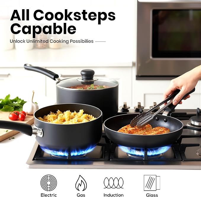 KICHLY 8 Piece Pots and Pans Set, Non Stick Kitchen Cookware Set - Image 4