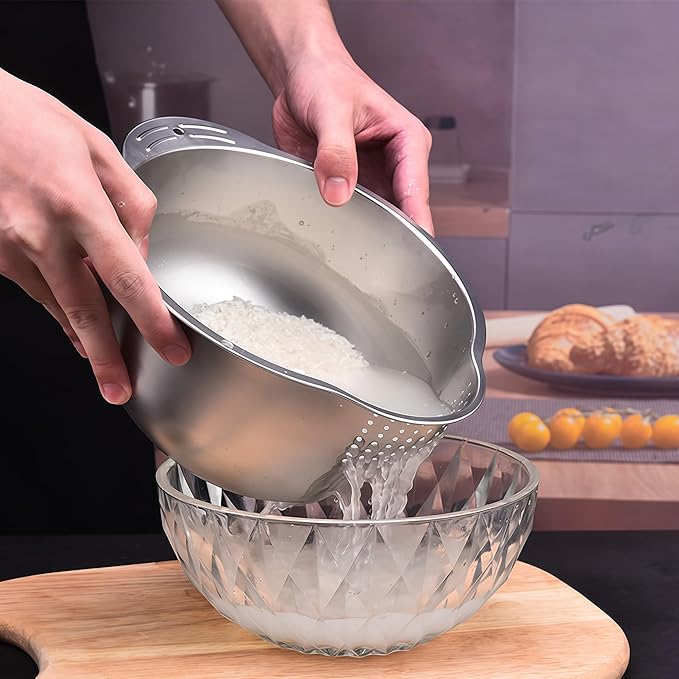 Rice Washer Strainer Bowl, Stainless Steel Washing Bowl - Image 5