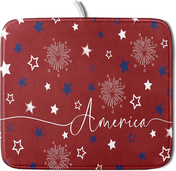 Giwawa 4th of July Dish Drying Mat 16"x18" Patriotic Usa Stars America Firework by Giwawa