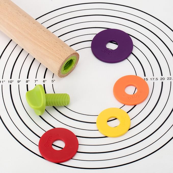 Rolling Pin with Thickness Rings and Pastry Baking Mat, 13.6" Adjustable Wooden - Image 5