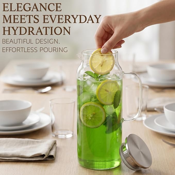 Glass Pitcher with Lid and Handle, 68oz 2 Liter Borosilicate Glass Water Pitcher - Image 5