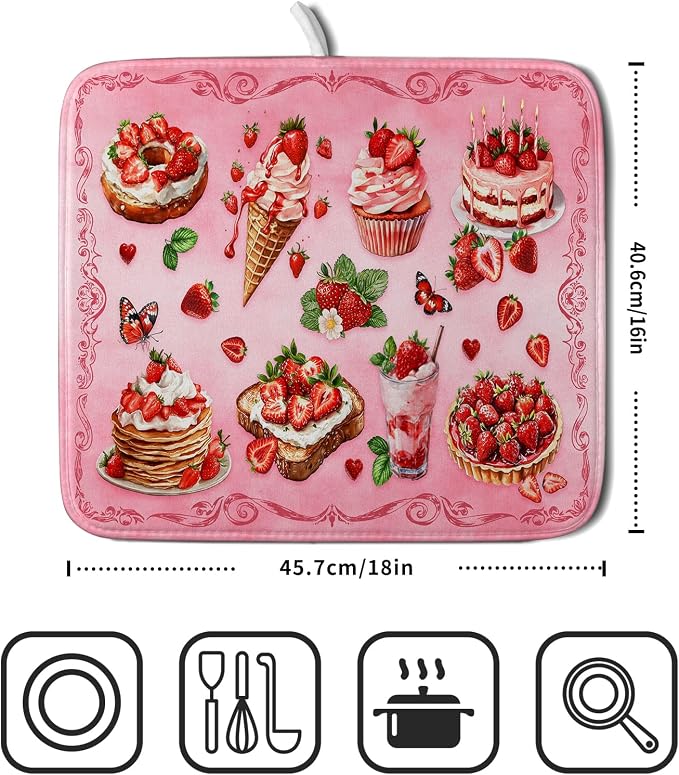Pink Strawberry Dish Drying Mat - Image 2