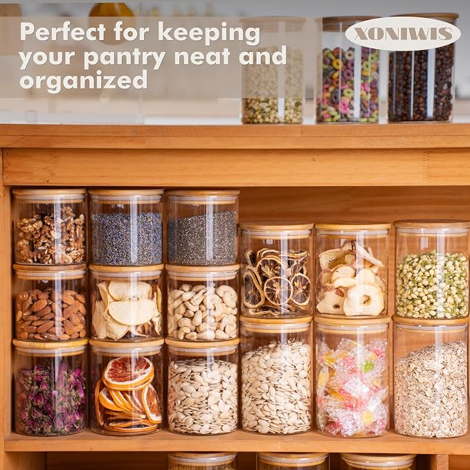 20oz 6PCS Round Airtight Glass Food Storage Jars, Stackable Spice Jar, Small - Image 2