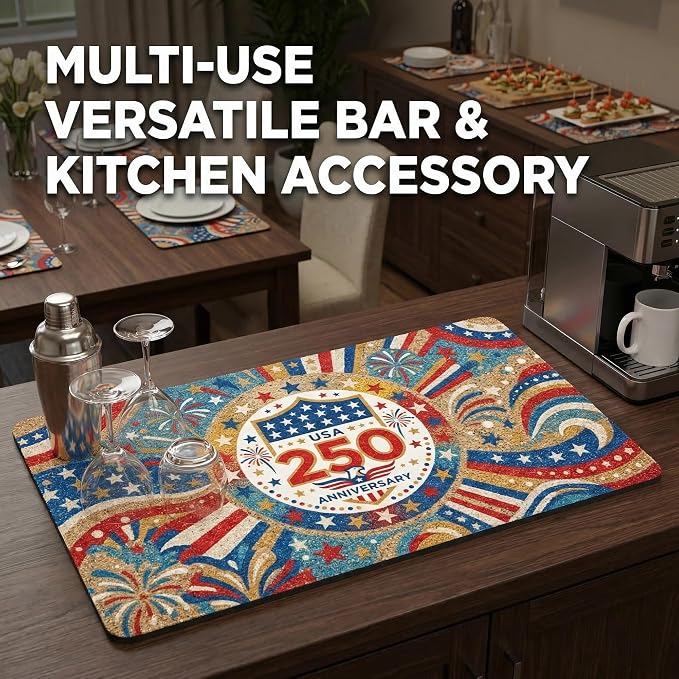 250th Anniversary USA Patriotic Dish Drying Mat 12x20 Absorbent Non-Slip - Image 5