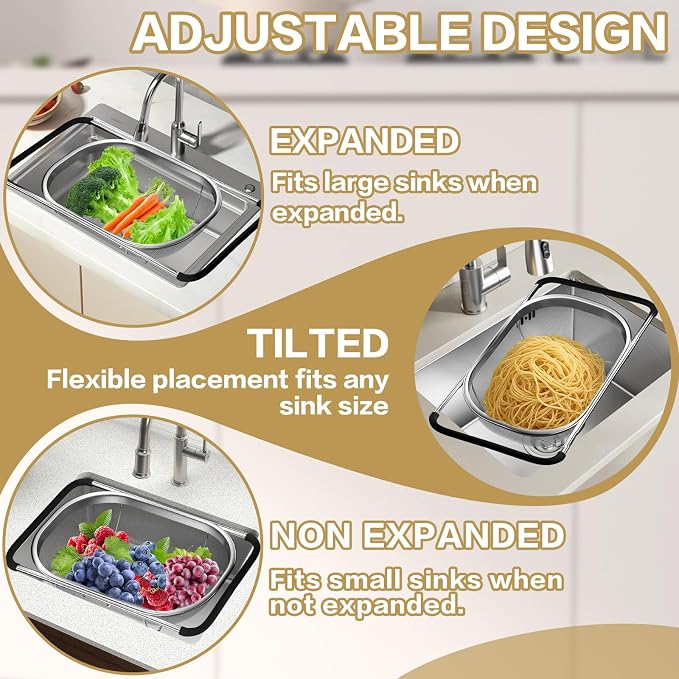 Over the Sink Colander - 6QT Strainers and Colanders - Stainless Steel Strainer - Image 5