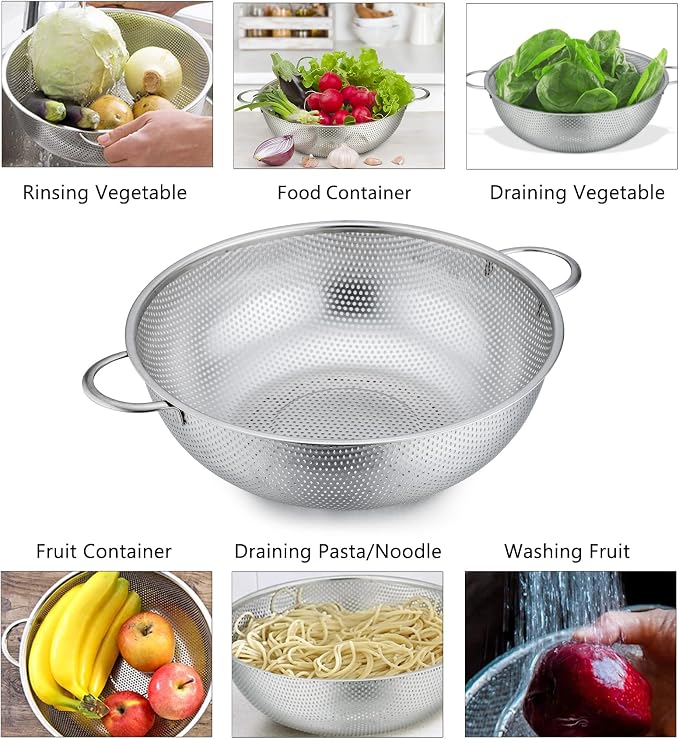 P&P CHEF Stainless Steel Colander, Micro-Perforated Food Strainer - Image 7