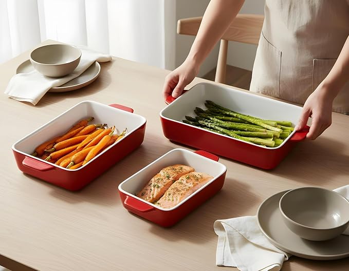 Kook Ceramic Bakeware Set, Rectangular Baking Dishes, - Image 2